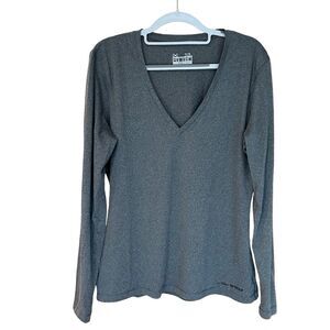 Under Armour Women's Heat Gear V-Neck Long Sleeve Fitted Gray Tee XL